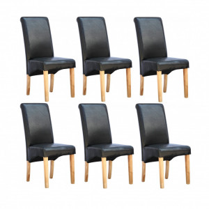 Set de 6 scaune de living Cambridge, piele sintetica neagra, picioare lemn natur - Img 1