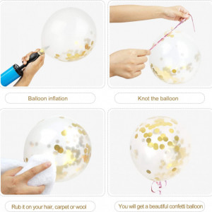 Set de 60 baloane cu confetti Colmanda, alb/auriu, latex, 30 cm - Img 5