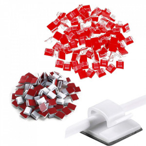 Set de 60 clipsuri autoadezive pentru organizare cabluri Walsey, plastic, alb/rosu/transparent, 1,5 x 1,5 x 1 cm - Img 1