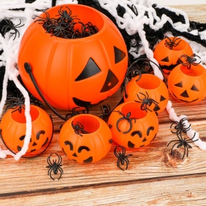 Set de 7 genti pentru Halloween Qpout, plastic, portocaliu/negru