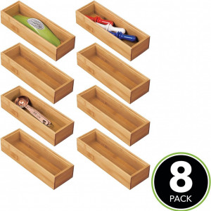 Set de 8 cutii organizatoare mDesign, bambus, natur, 7,6 x 22,9 x 5,1 cm