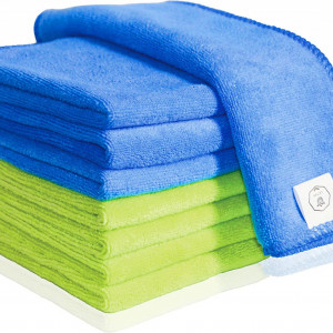 Set de 8 lavete pentru curatare, poliester/microfibra, verde/albastru, 25 x 25 cm - Img 1