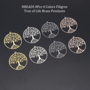 Set de 8 pandative pentru bijuterii Nbeads, alama, multicolor, 3,6 x 3,9 cm - Img 4