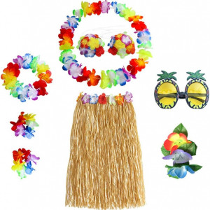 Set de 8 fuste cu accesorii pentru petrecere Hawaiiana, textil/plastic, multicolor, 60 cm 