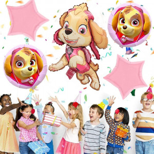 Set de baloane pentru petrecere copii MEZHEN, latex/folie, model Paw Dog Patrol, roz/alb, 20 piese - Img 2