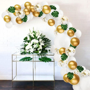 Set de baloane pentru petrecere Yisscen, latez, alb/auriu/verde, 30 cm, 92 piese - Img 2