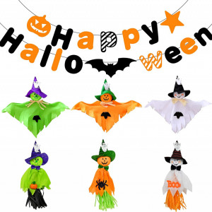 Set de banner cu 6 decoratiuni de Halloween Qpout, multicollor, hartie, 11 x 10 cm / 14 x 33 cm - Img 1