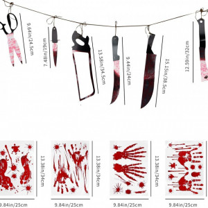 Set de banner si 4 coli cu autocolante pentru Halloween Taozoey, PVC, rosu/negru, 34 x 25 cm - Img 7