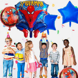 Set de banner si 5 baloane cu Spider-Man pentru aniversare copii Miotlsy, folie, multicolor, 45 cm - Img 5