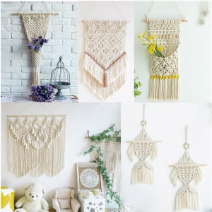 Set de creatie cu macrame NSXIN, bumbac/lemn, alb/natur/maro,122 piese