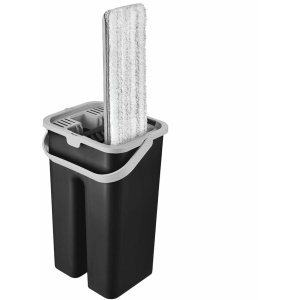 Set de curatenie Vanora Home Master Clean, mop plat cu stoarcere automata, 2 piese, plastic/ inox, negru/gri - Img 5