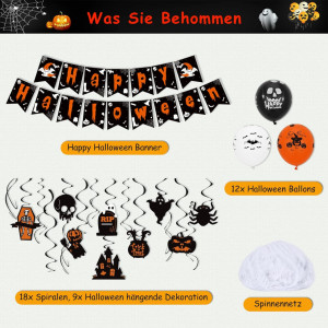 Set de decoratiuni pentru Halloween Linaye, latex/hartie, alb/portocaliu/negru, 40 piese - Img 5