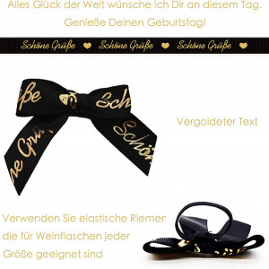 Set de eticheta autocolant si fundita pentru sticla cadou Rnairni, hartie/panglica, auriu/negru/alb, 8,5 x 11,5 cm - Img 6