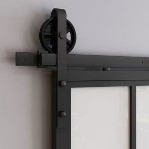 Set de feronerie pentru usa glisanta, metal, neagra, 200 x 23 x 3 cm