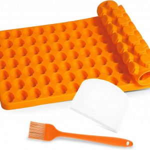 Set de forma pentru biscuiti cu pensula si razuitor de aluat Yosemy, portocaliu, silicon, 29,8 x 19,9 cm / 21 x 3 cm