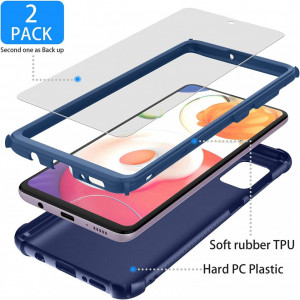 Set de husa cu doua folii de protectie ecran pentru Galaxy A51 ORETECH, sticla securizata/policarbonat termoplastic, albastru inchis/transparent, 6,5 inchi - Img 5