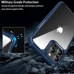 Set de husa cu folii de ecran si camera compatibil cu iPhone 14 Pro Max Amizee, TPU/sticla securizata, albastru/transparent, 6,7 inchi - Img 7
