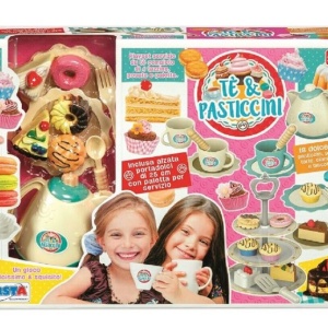 Set de joaca pentru copii, stativ cu produse de cofetarie si patiserie, farfurioare de servit, cesti si ceainic