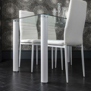Set de living Gorge masă cu blat de sticlă + 6 scaune din piele sintetică, alb - Img 3