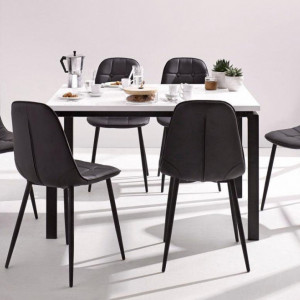Set de living Sabine/Luna 4 scaune si o masa, lemn/metal/piele sintetica, negru/alb - Img 1