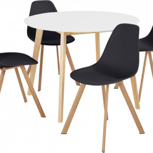 Set de living Veneto / Cody masa + 4 scaune, MDF/tesatura, negru, diamentru 105 cm - Img 5