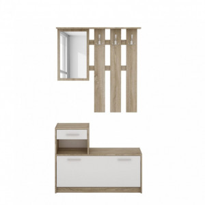 Set de mobilier de hol Brancepeth decor stejar Sonoma, PAL/plastic, alb/maro, 100 x 190 x 25 cm - Img 3