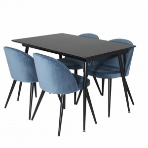 Set de o masa extensibila si 4 scaune, negru/albastru