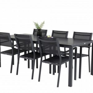 Set de o masa si 6 scaune de gradina Hiran, metal, negru/gri - Img 1