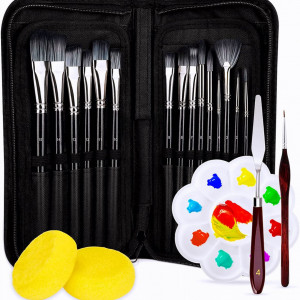 Set de pensule cu paleta si spatule pentru pictura Artkaler, negru, lemn/plastic/metal, 20 piese