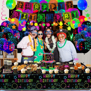 Set de petrecere cu 60 de accesorii fluorescente Osugin, latex, hartie, multicolor - Img 3