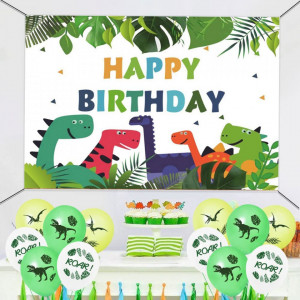 Set de petrecere cu banner si 12 baloane KungFu Mall, poliester/latex, dinozaur, multicolor, 120 x 80 cm / 30 cm - Img 6