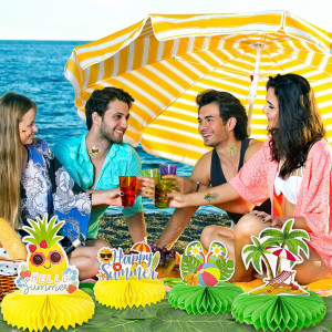 Set de petrecere cu tematica Hawaii BMHNQ, multicolor, hartie/matase, 21 piese - Img 4