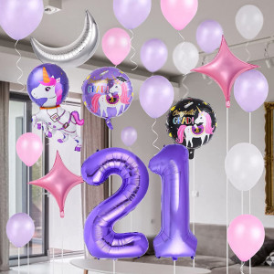 Set de petrecere pentru 2 ani Colmanda, latex/folie, model unicorn, multicolor, 32 piese - Img 4