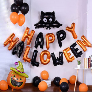 Set de petrecere pentru Halloween Ancuioyz, latex/folie, negru/portocaliu, 100 piese