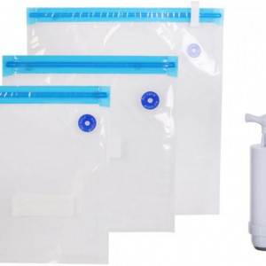 Set de pompa cu 4 pungi de vidat pentru alimente COOK CONCEPT, plastic, alb/albastru/transparent, 34 x 30 x 0,3 cm
