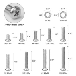 Set de suruburi M3 cu piulite si saibe Loscrew, otel inoxidabil, argintiu, 765 bucati