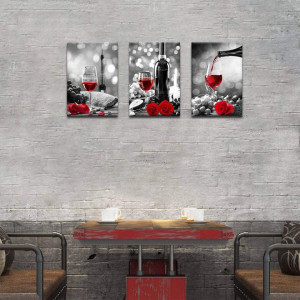Set de tablouri KEKEMONO, 3 piese, panza, gri/negru/rosu, 40 x 60 cm - Img 6