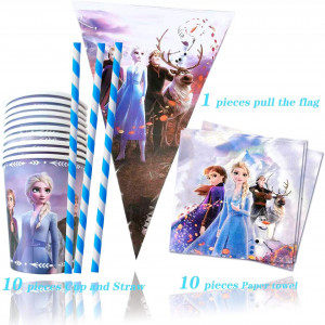 Set de tacamuri pentru petrecere Disney Frozen Yisscen, hartie, multicolor, 72 piese - Img 3