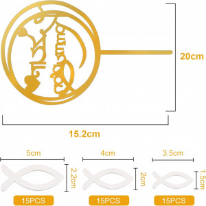 Set decoratiune pentru tort si 45 pestisori LIVESTN, lemn, alb/auriu