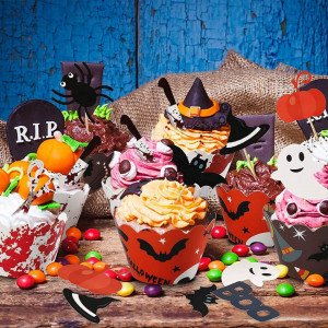 Set decoratiuni de Halloween pentru briose Meishang, 61 piese, hartie, multicolor - Img 4