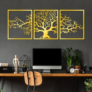 Set decoratiuni de perete Re-Bloom, 3 piese, metal, auriu, 49 x 60 cm - Img 4