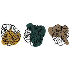 Set decoratiuni de perete Re-Bloom, 3 piese, model frunze, metal/lemn, multicolor