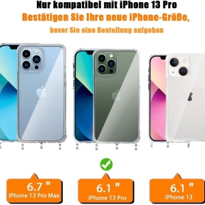 Set husa cu snur si 2 folii de protectie pentru iPhone 13 Pro Gumo, TPU/poliester/sticla securizata, rosu/transparent, 6,1 inchi