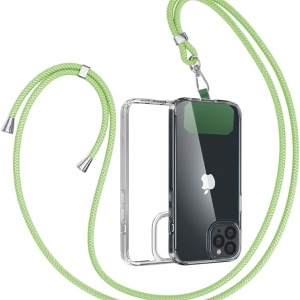 Set husa de protectie cu snur pentru iPhone 12 Pro Gumo, TPU/poliester, transparent/verde mar, 6,1 inchi