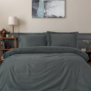 Set husa pilota + 2 fete de perna, satin bumbac 100%, 200x200 cm + 2x80x80 cm, antracit - Verificat A · Re-Bloom