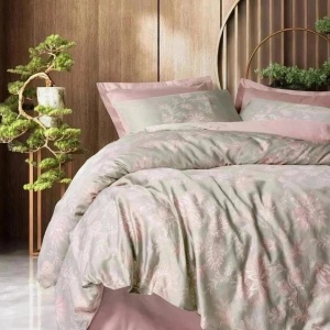 Set husa pilota + 2 fete de perna, satin bumbac 100%, 200x200 cm + 2x80x80 cm, gri/roz - Verificat A · Re-Bloom