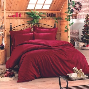 Set husa pilota + fata de perna, satin bumbac 100%, 135x200 cm + 80x80 cm, rosu inchis - Verificat A · Re-Bloom