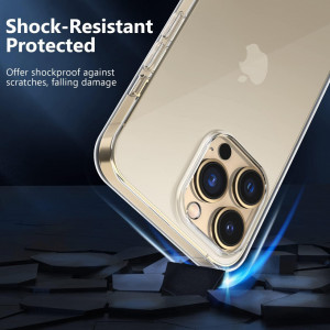 Set de husa si 3 folii de protectie pentru iPhone 14 Pro YNMEacc , sticla securizata/silicon, transparent, 6,1 inchi