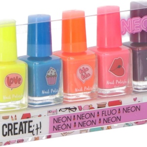 Set lac de unghii Create It!, pentru fetite, neon, multicolor, 5 bucati