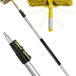 Set maner telescopic cu racleta/pamatuf DocaPole, aluminiu/cauciuc/microfibra, galben/argintiu, 3,6 m